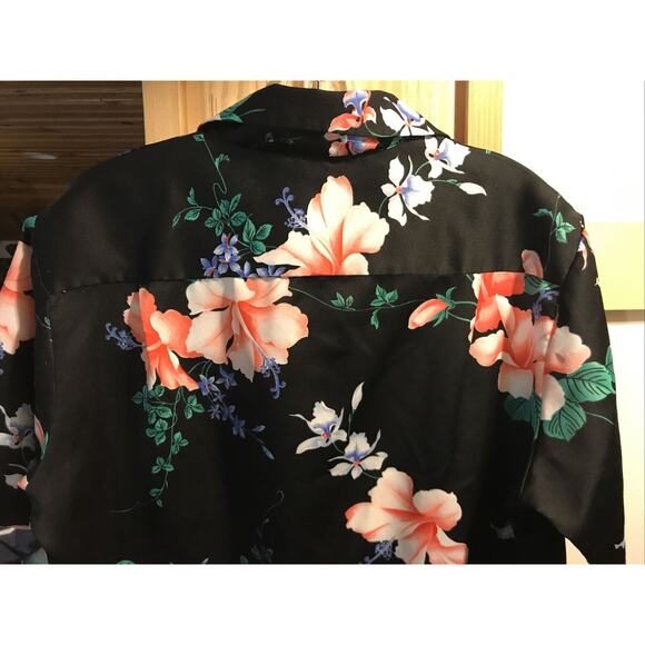 Hawaii Nei Honolulu Vintage Men’s L Black Floral Short Sleeve Button Shirt - Picture 10 of 12